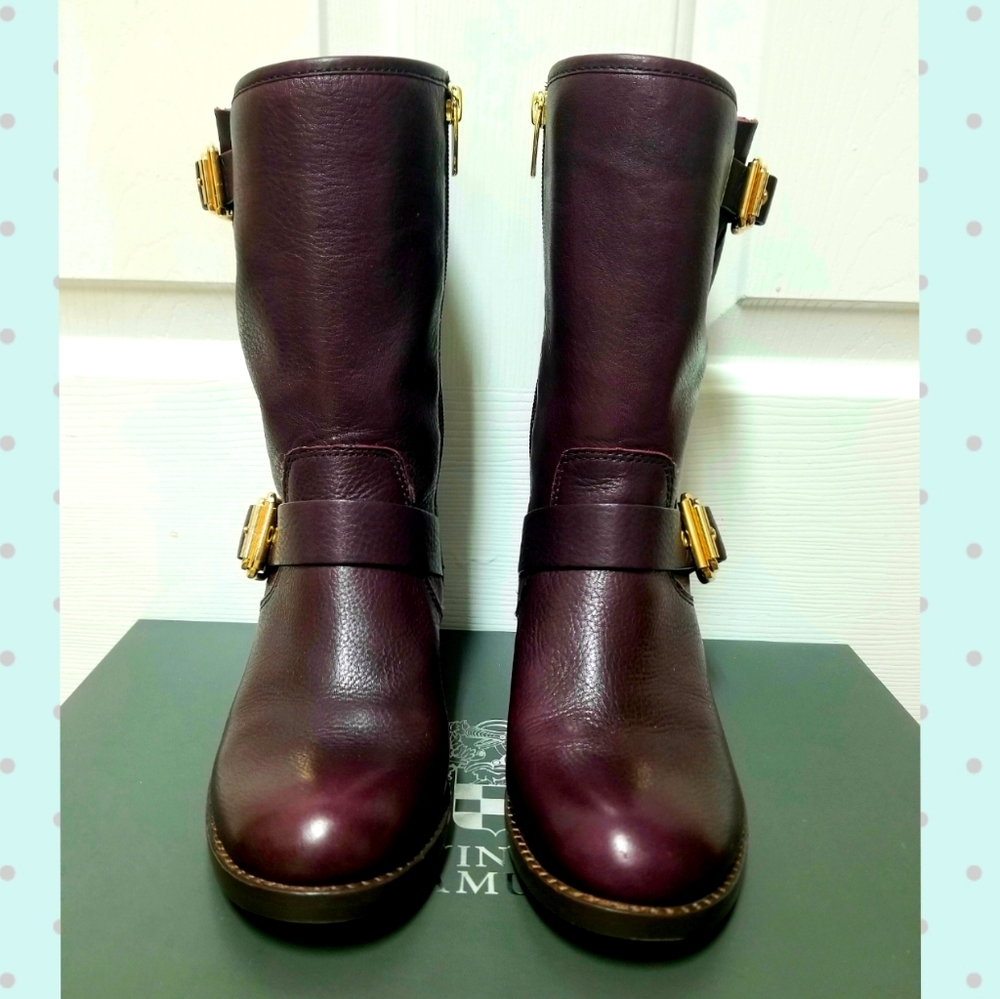 VINCE CAMUTO MID CALF LEATHER BOOTIES